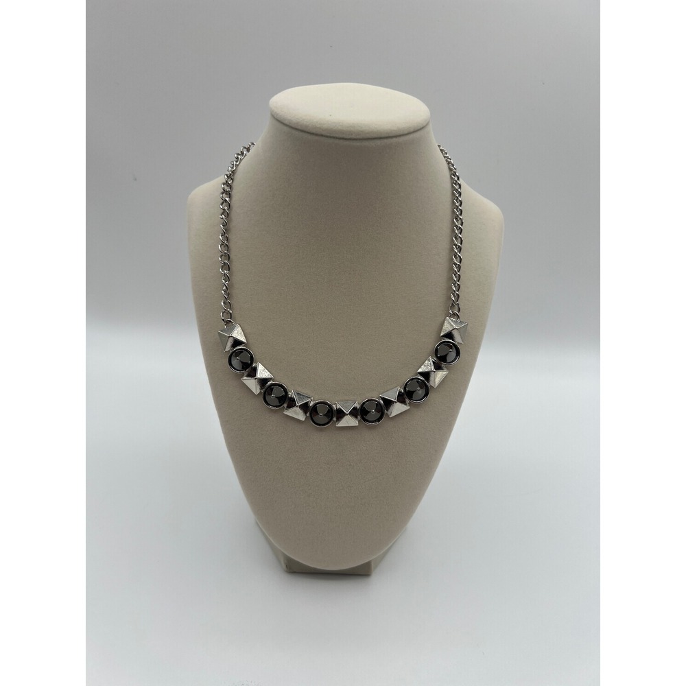 Punch Silver Tone Pyramid Stud and Smokey Grey Stone Statement Necklace NWT